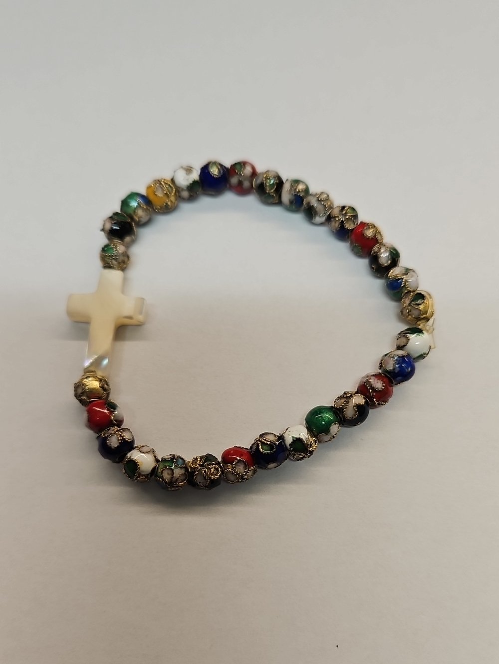 Cloisonné bead stretch rosary bracelet